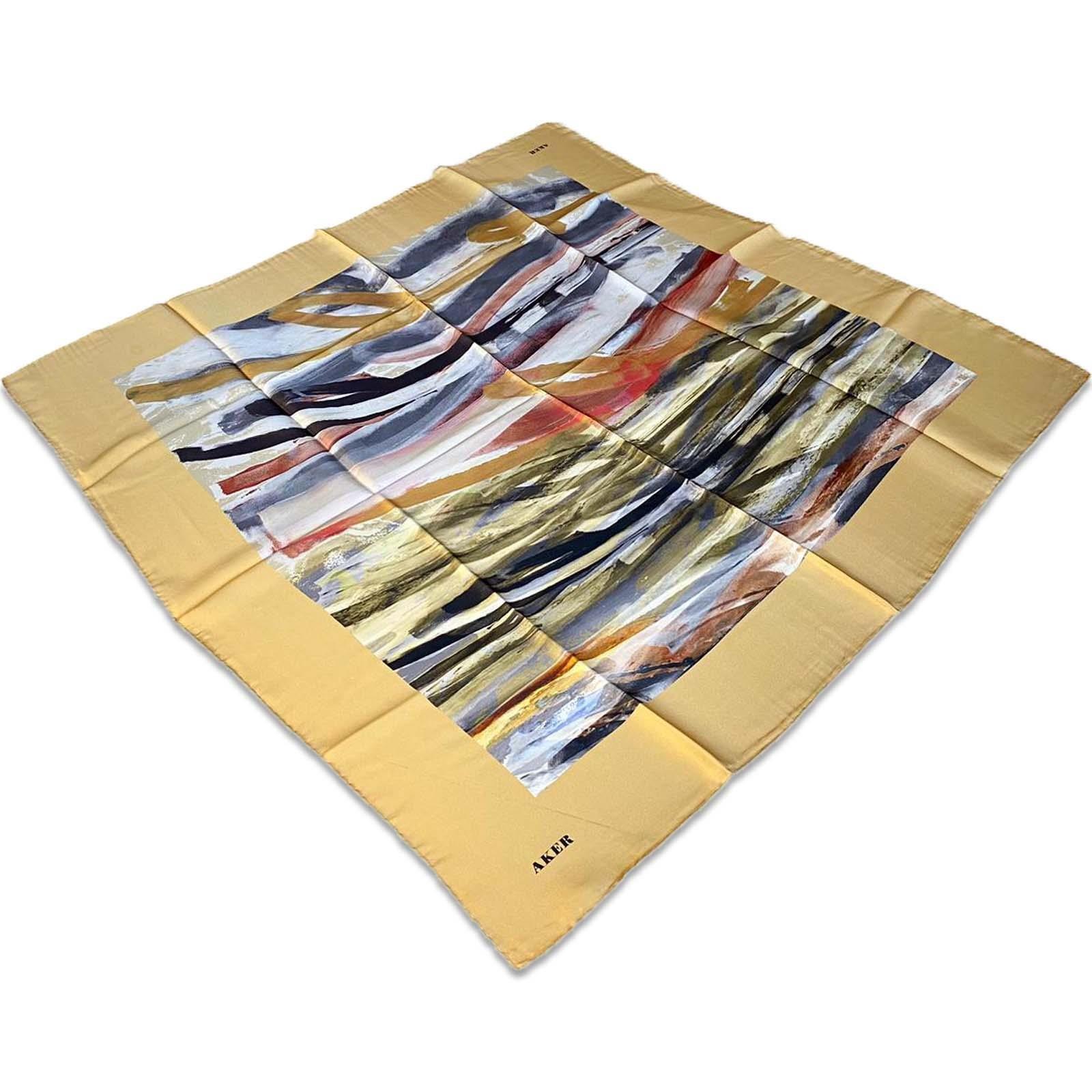 Aker Yellow Mixed Pattern Satin Silk Scarf 8808701-361