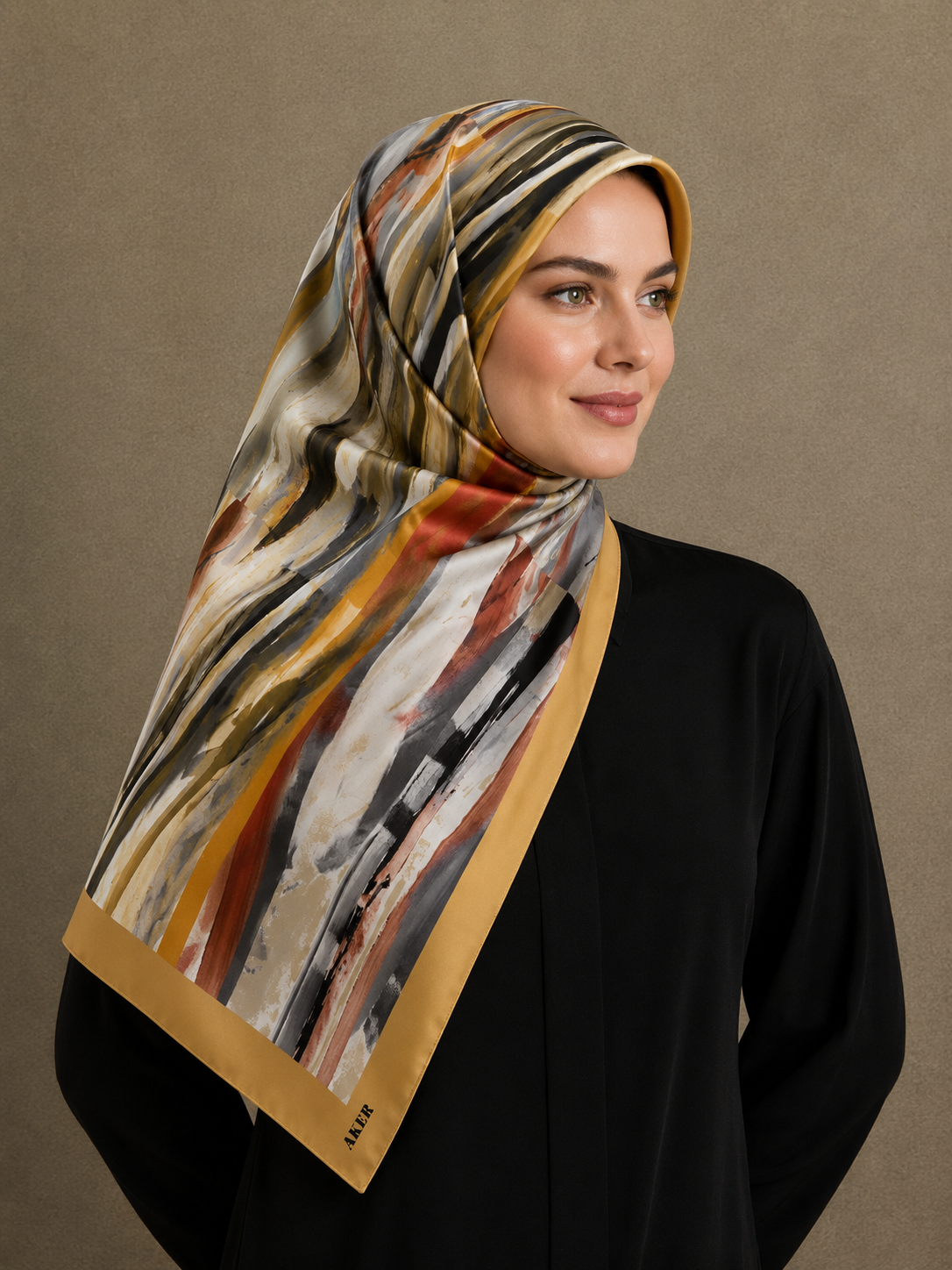 Aker Yellow Mixed Pattern Satin Silk Scarf 8808701-361