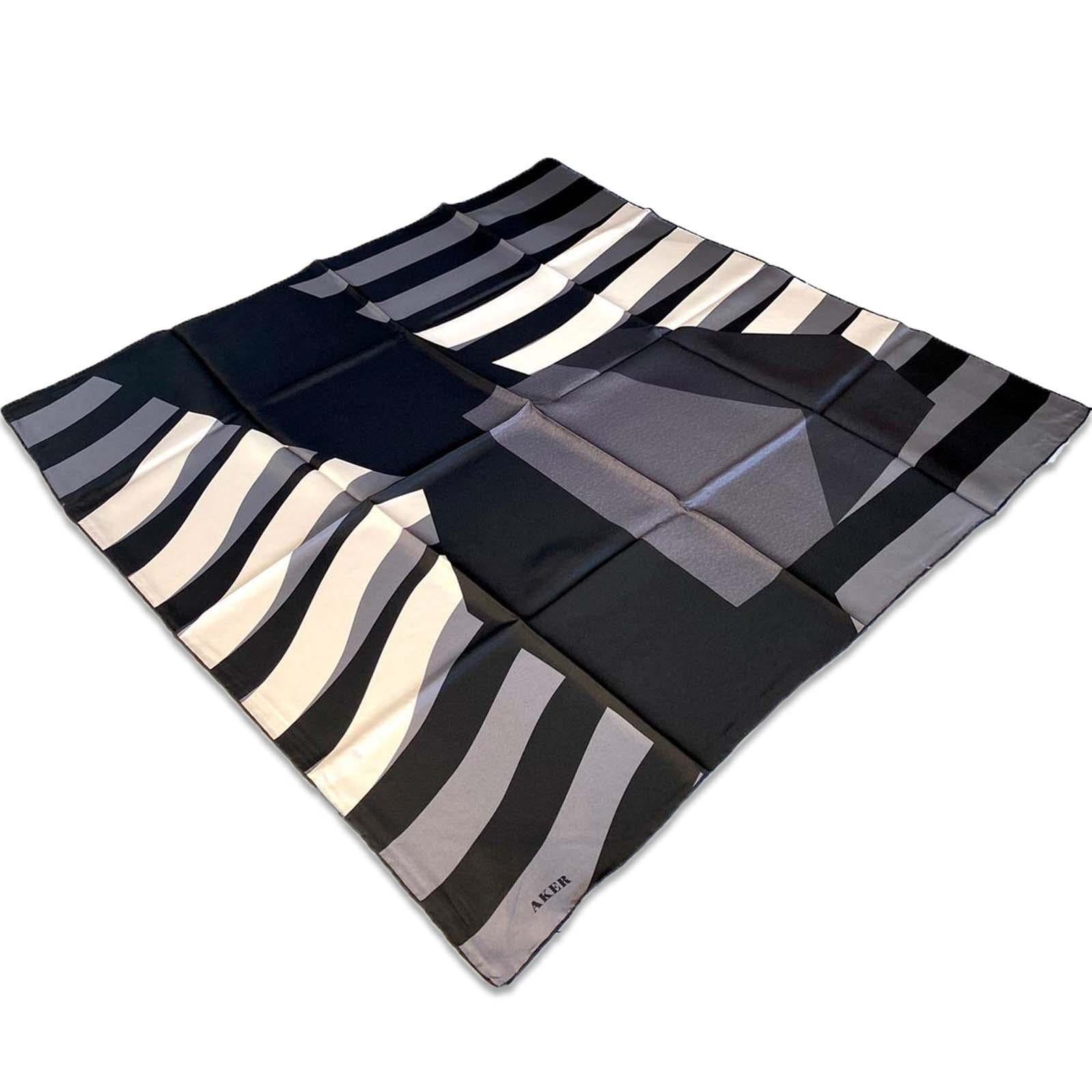 Aker Black and White Mixed Pattern Twill Silk Scarf 8809713-912
