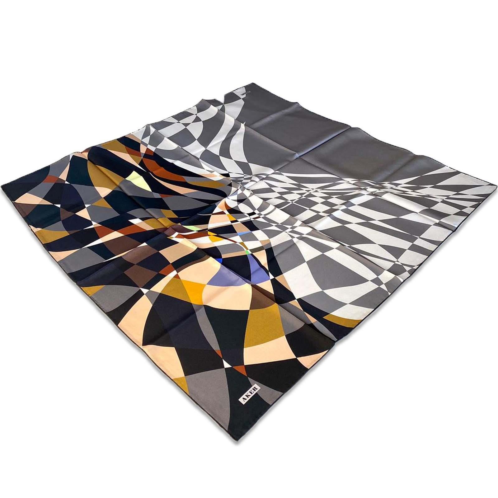 Aker Black Geometric Pattern Twill Silk Scarf 8550713-915