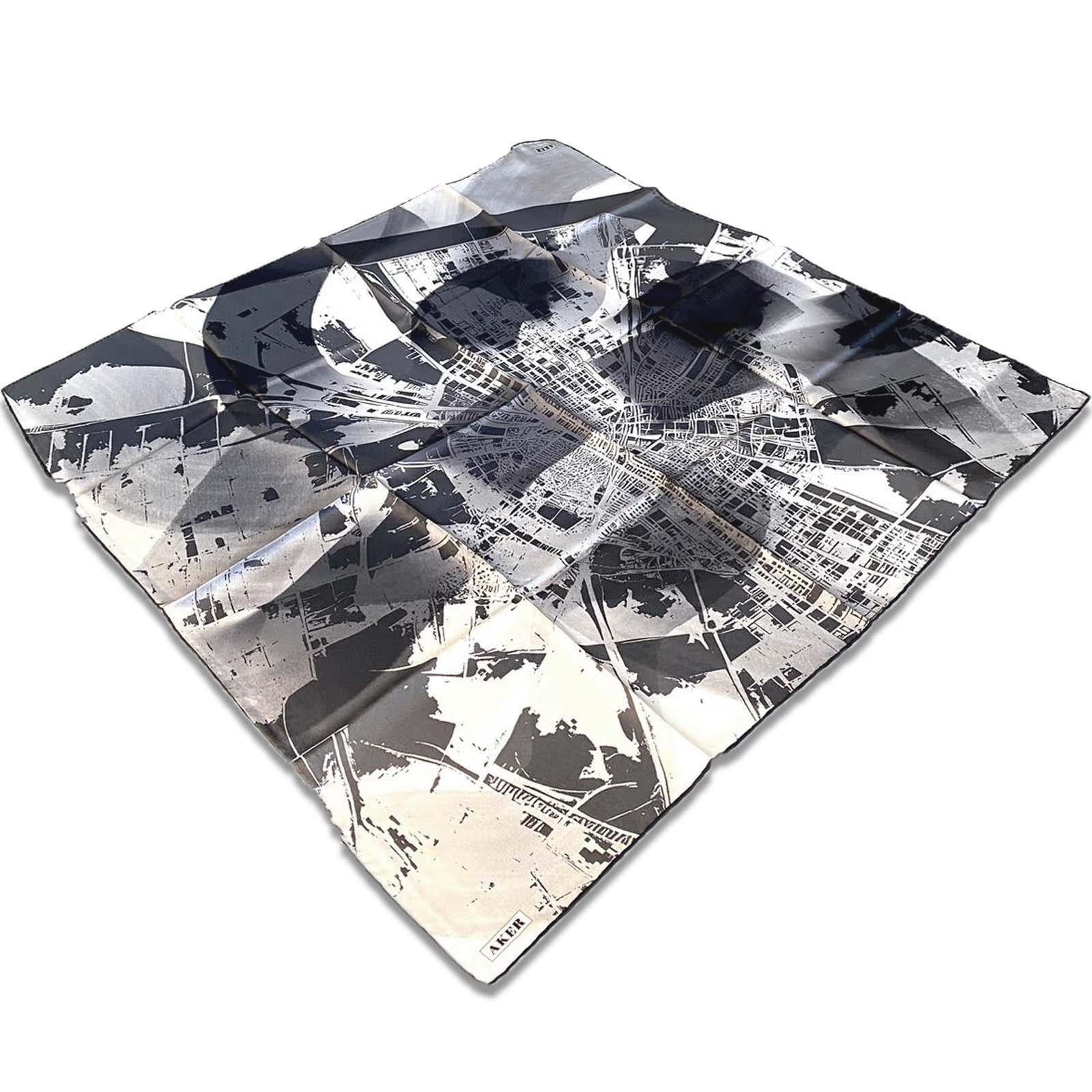 Aker Black Gray Mixed Pattern Twill Silk Scarf 8841713-911
