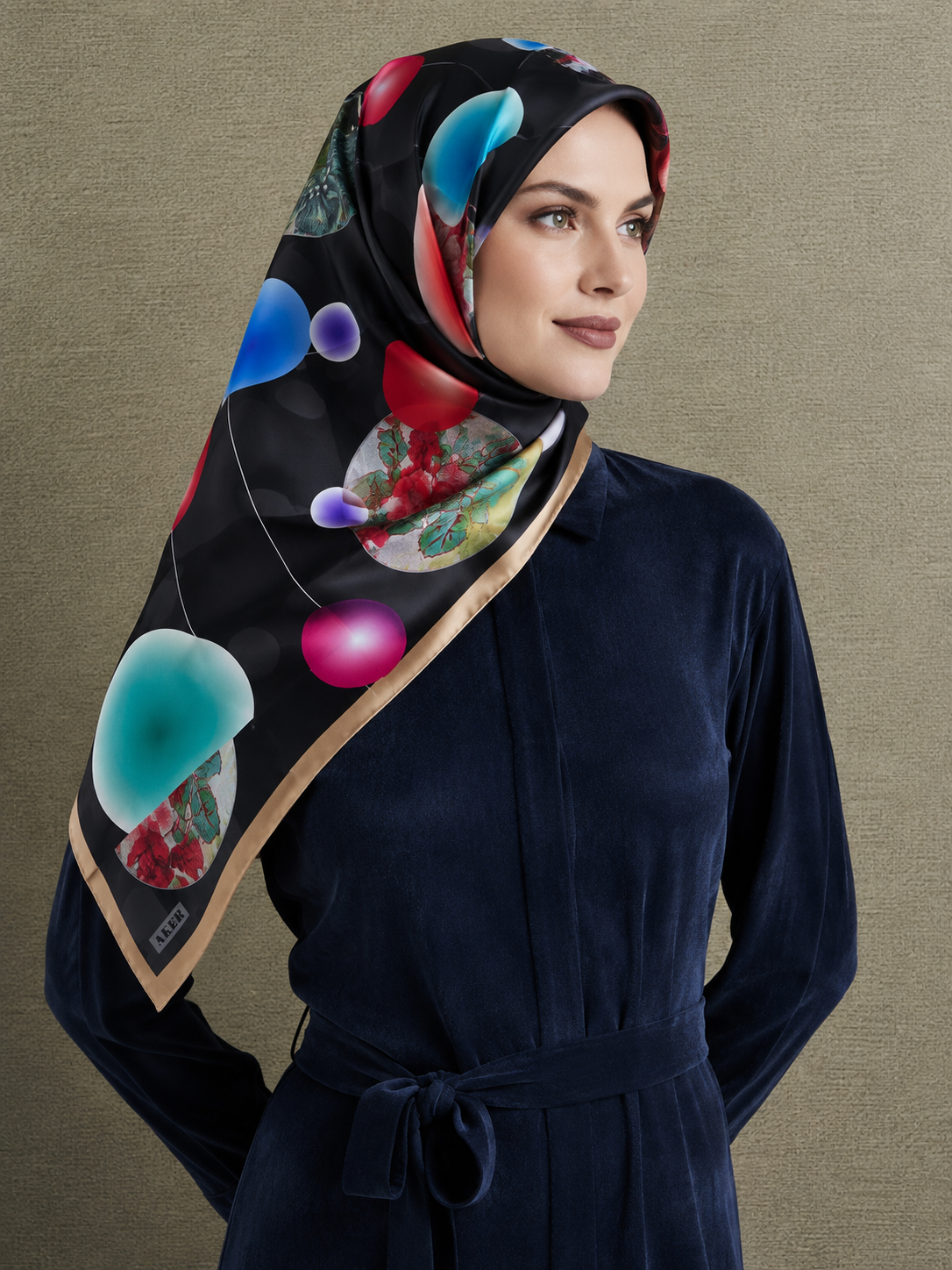 Aker Black Mixed Pattern Twill Silk Scarf 8806713-911