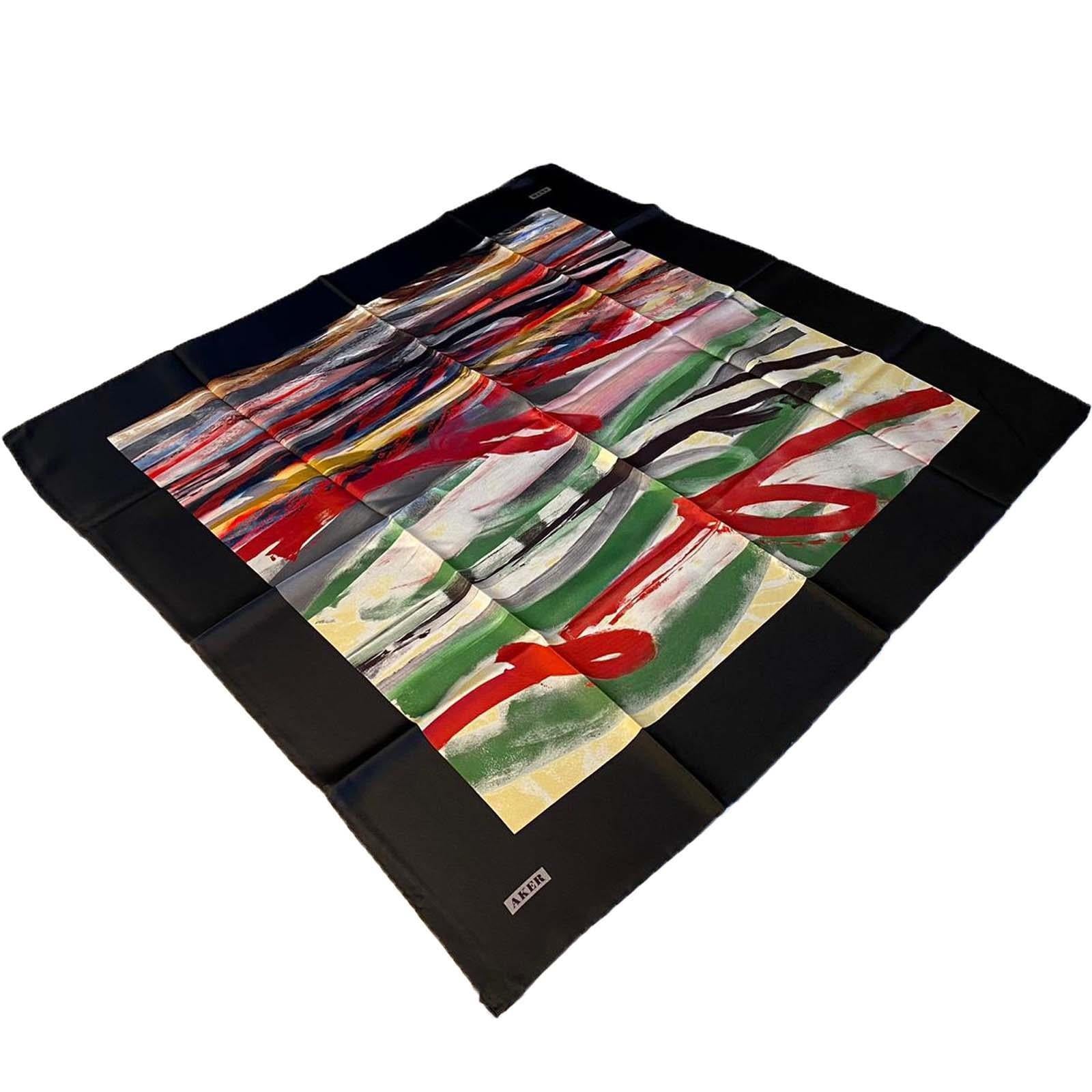 Aker Black Red Mixed Pattern Twill Silk Scarf 8808713-911