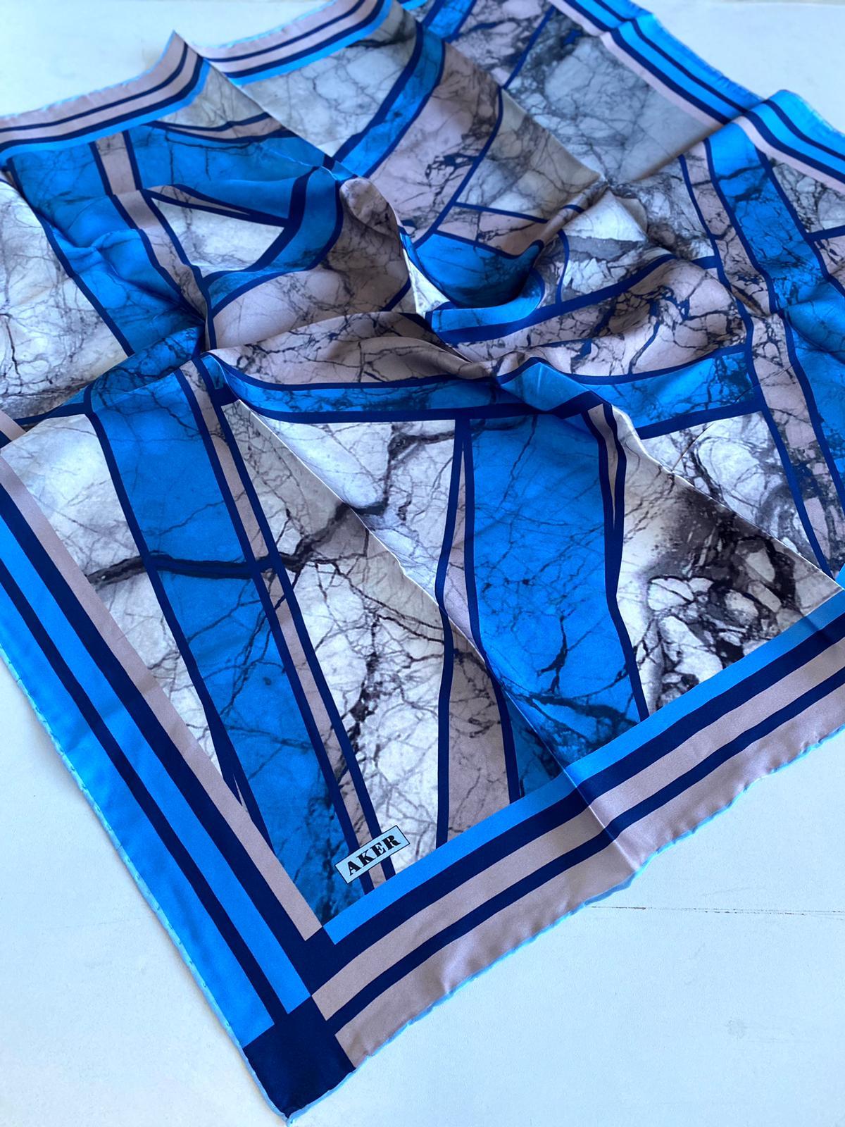 Aker Sura İpek Eşarp 43800 Mavi Karışık Desen