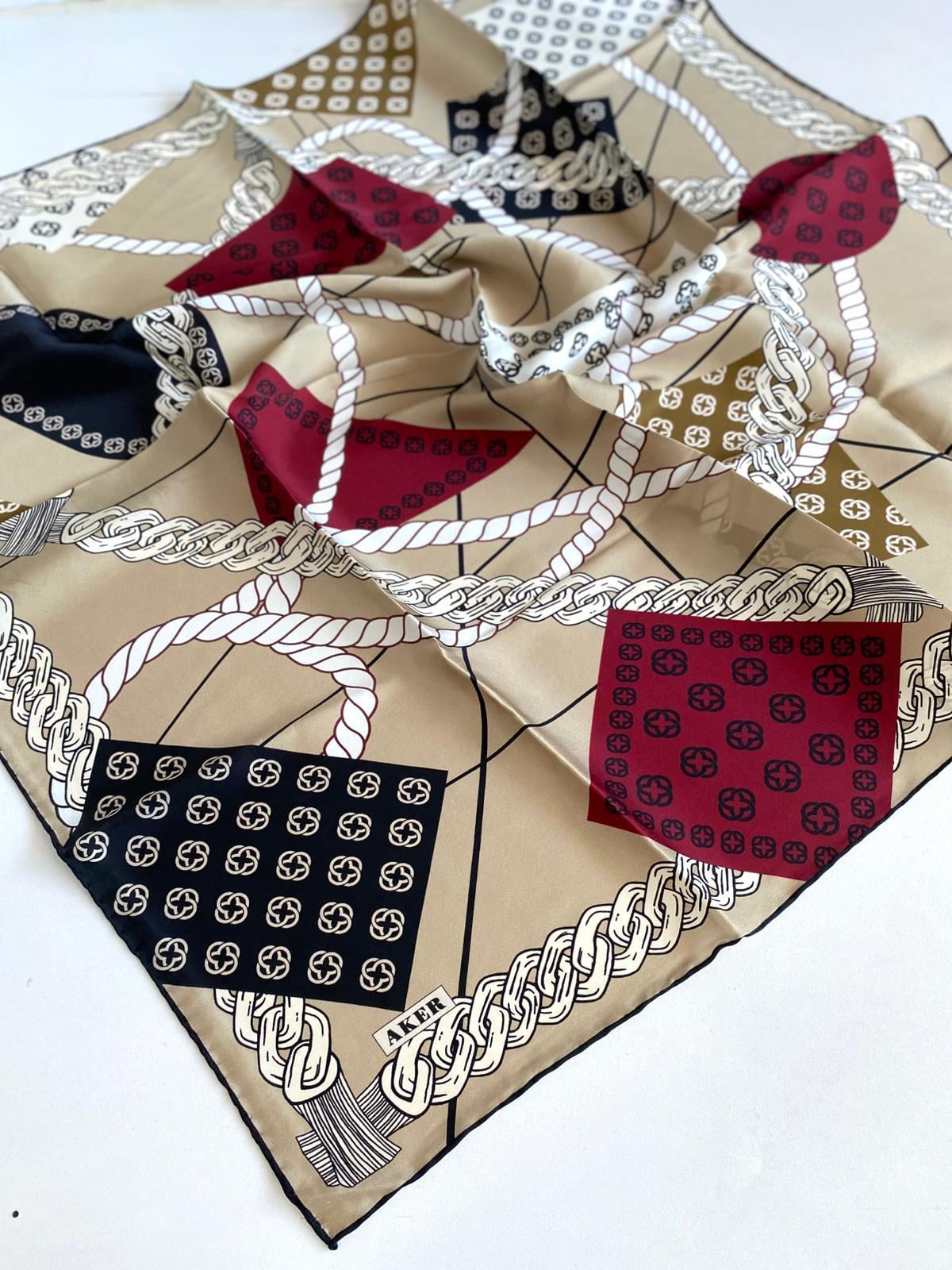 Aker Satin Silk Scarf 8490701-311-48470 Honey Foam Mixed Pattern