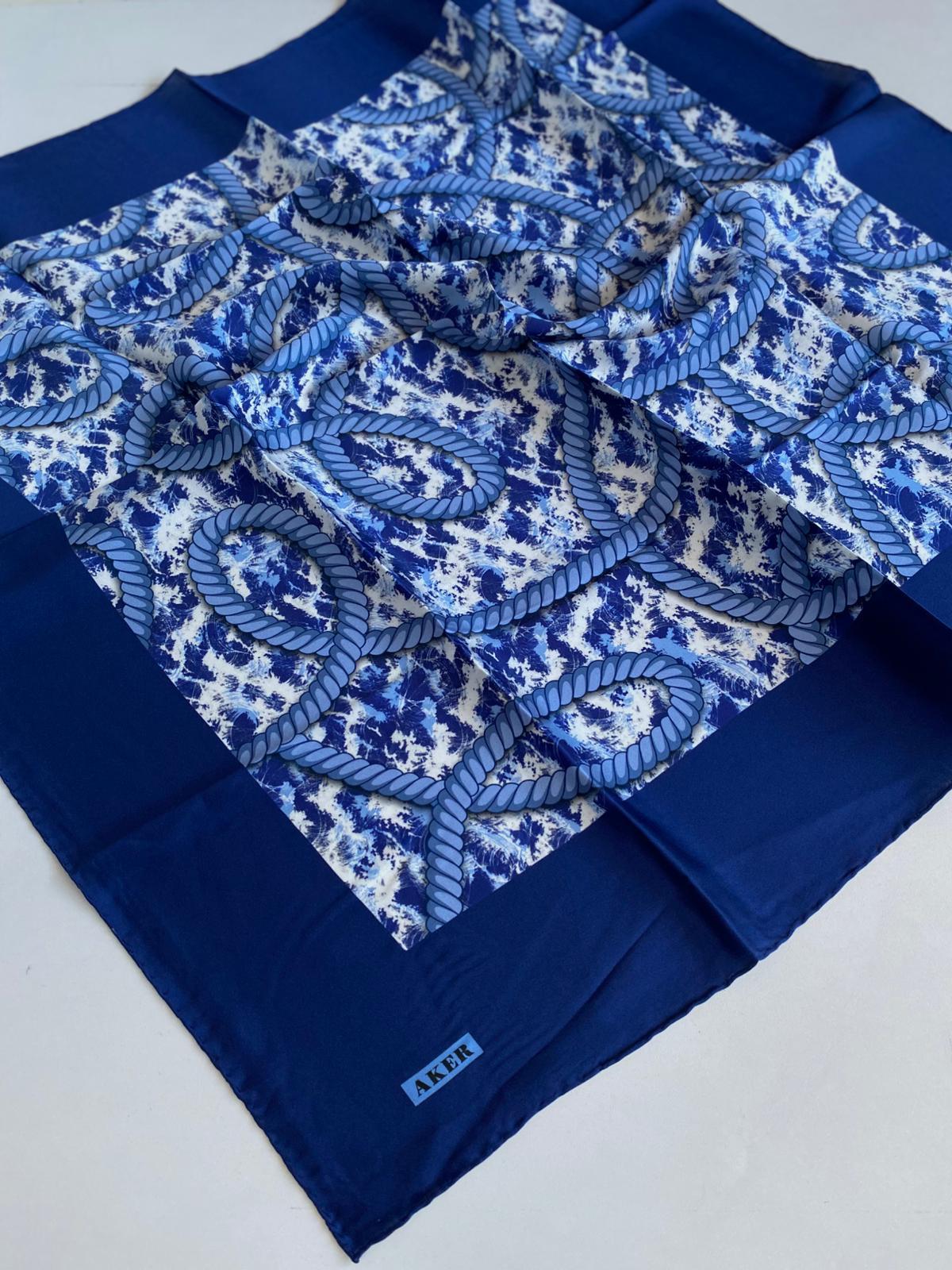 Aker Sura İpek Eşarp 8523701-323-48275 Lacivert Karışık Desen