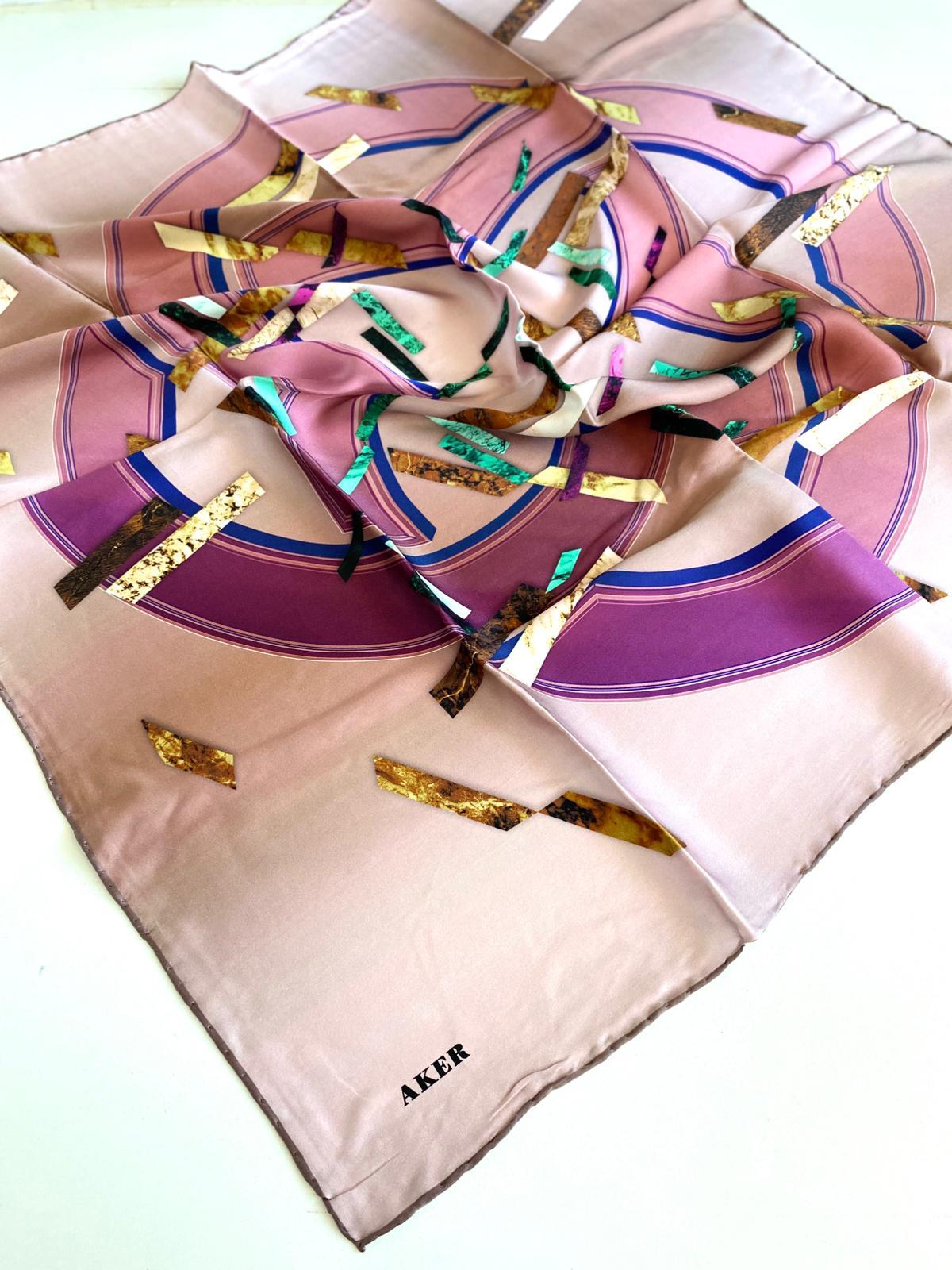 Aker Satin Silk Scarf 8568701-391 47534 Dusty Rose Mixed Pattern