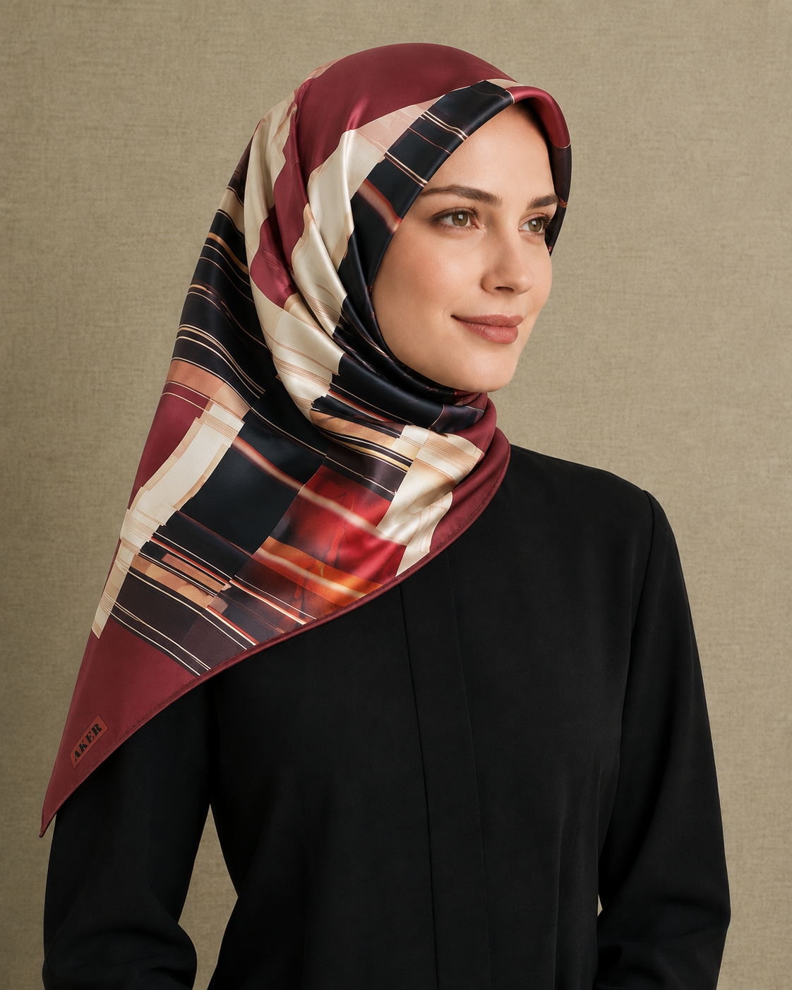 Aker Tivil İpek Eşarp 38567 Bordo Karışık Desen