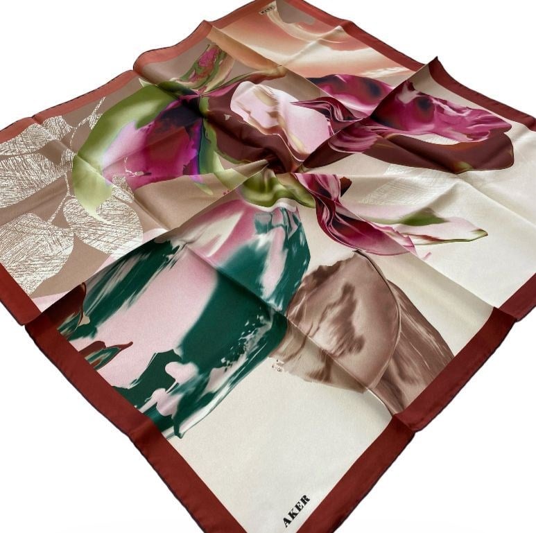 Aker Tivil İpek Eşarp 54605 Bordo Batik Desen 
