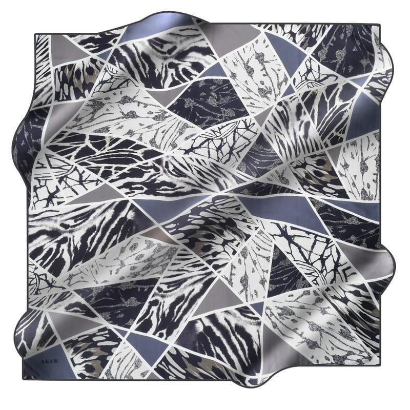 Aker Twill Silk Scarf 8548713-922 47530 Navy Blue Leopard Pattern