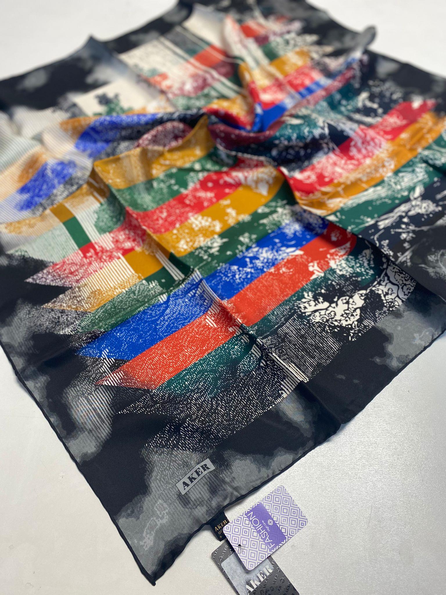 Aker Tivil İpek Eşarp 8582713 - 911 Siyah Etnik Desen