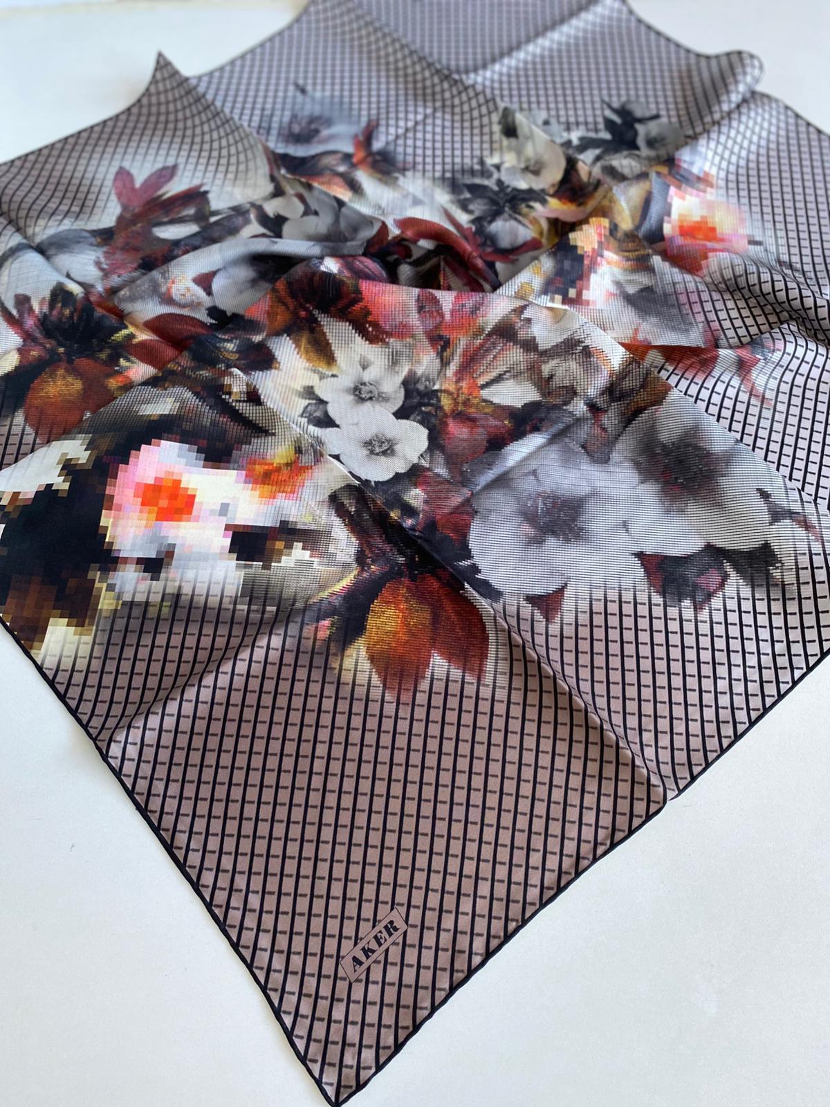 Aker Tivil İpek Eşarp 8892713-913-48291 Koyu Vizon Karışık Desen