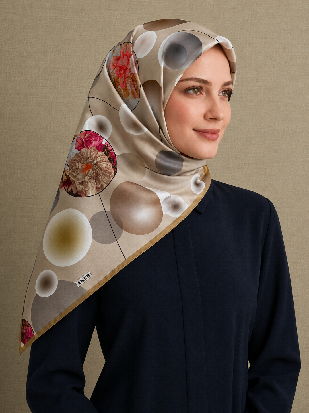 Aker Mink Smoked Mixed Pattern Twill Silk Scarf 8806713-912