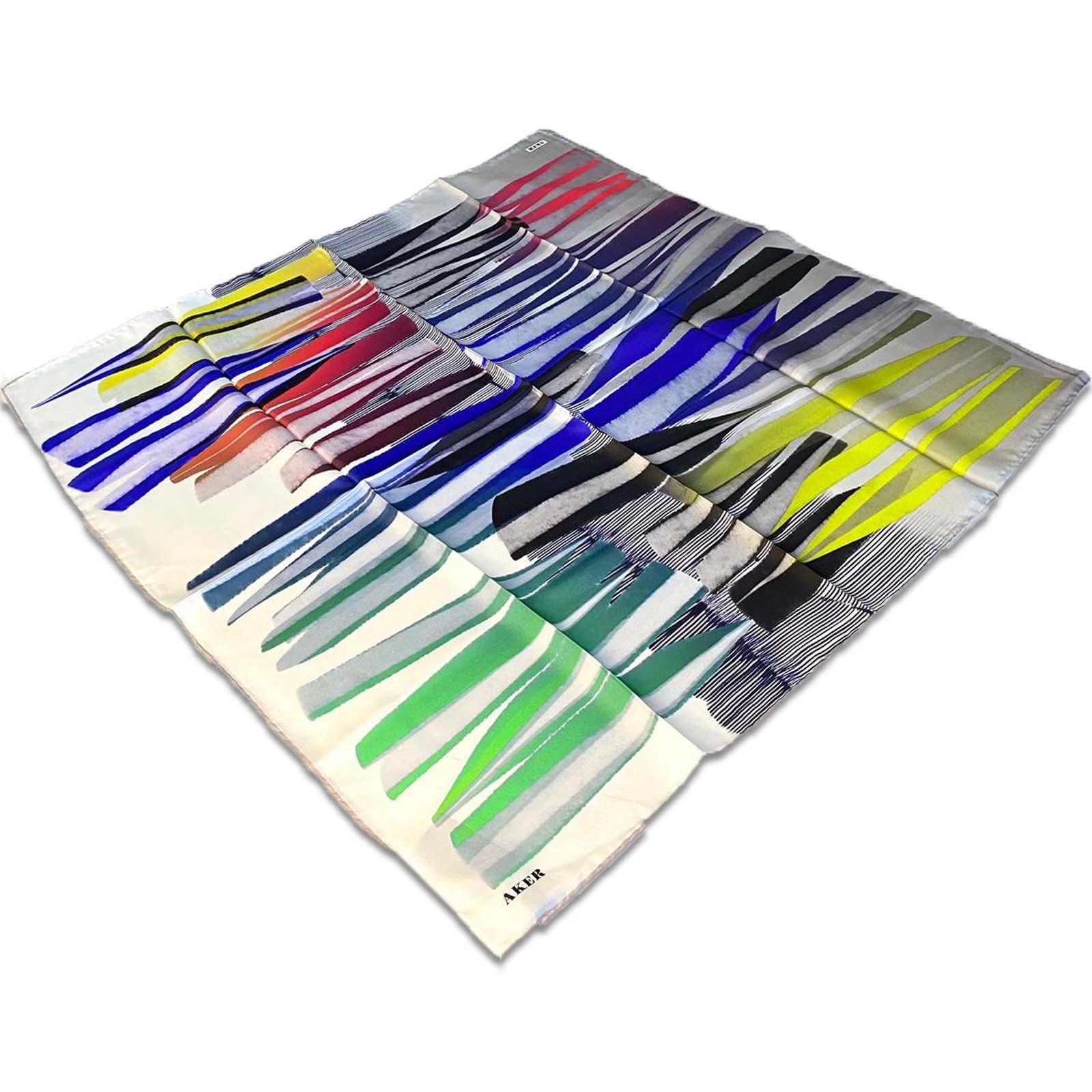 Aker Green Geometric Pattern Twill Silk Scarf 8838713-931