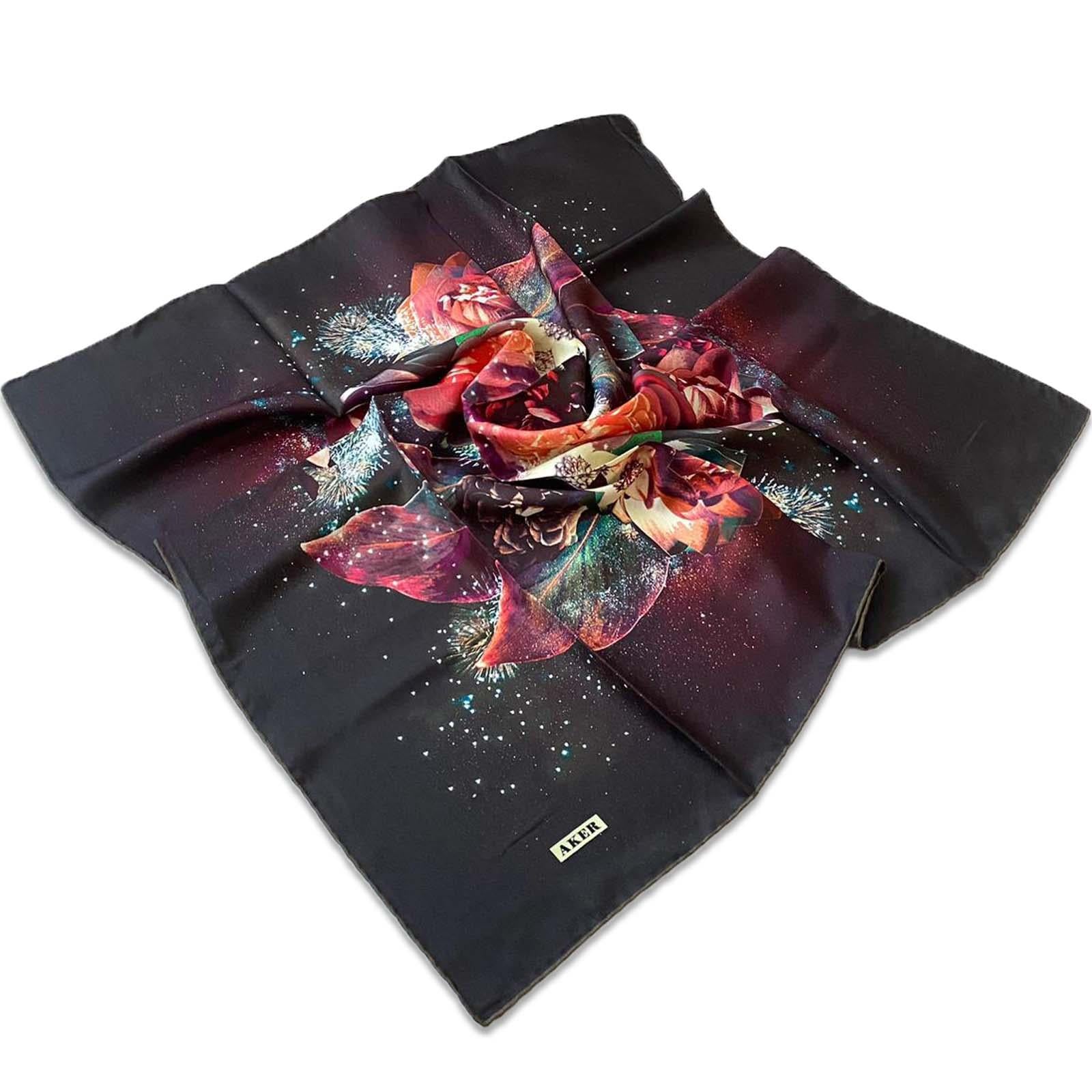 Aker Yeşil Karma Çiçek Desen Tivil İpek Eşarp 30688