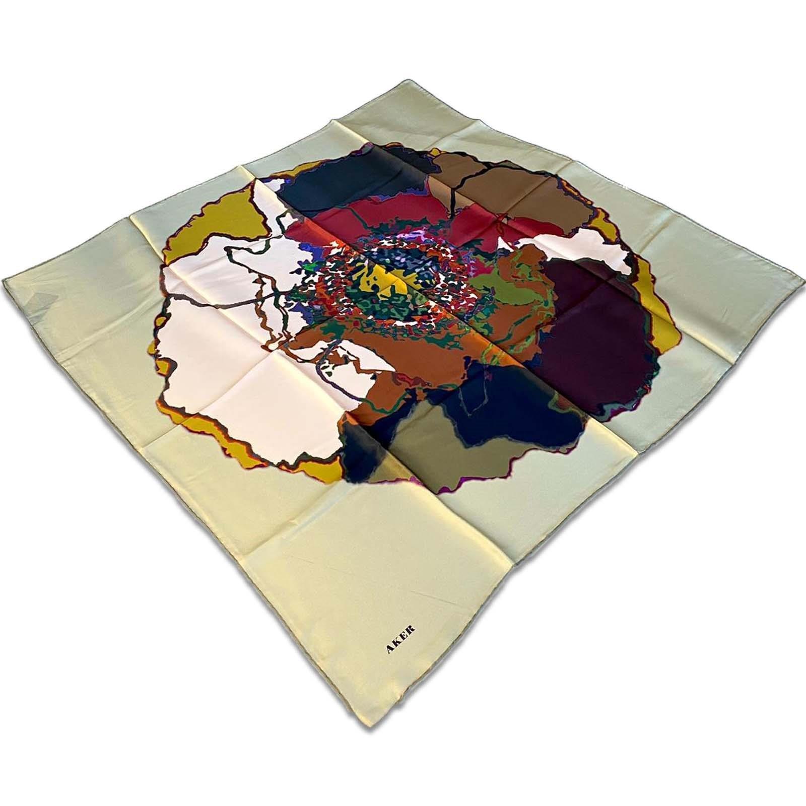 Aker Green Mixed Pattern Satin Silk Scarf 8314701-351