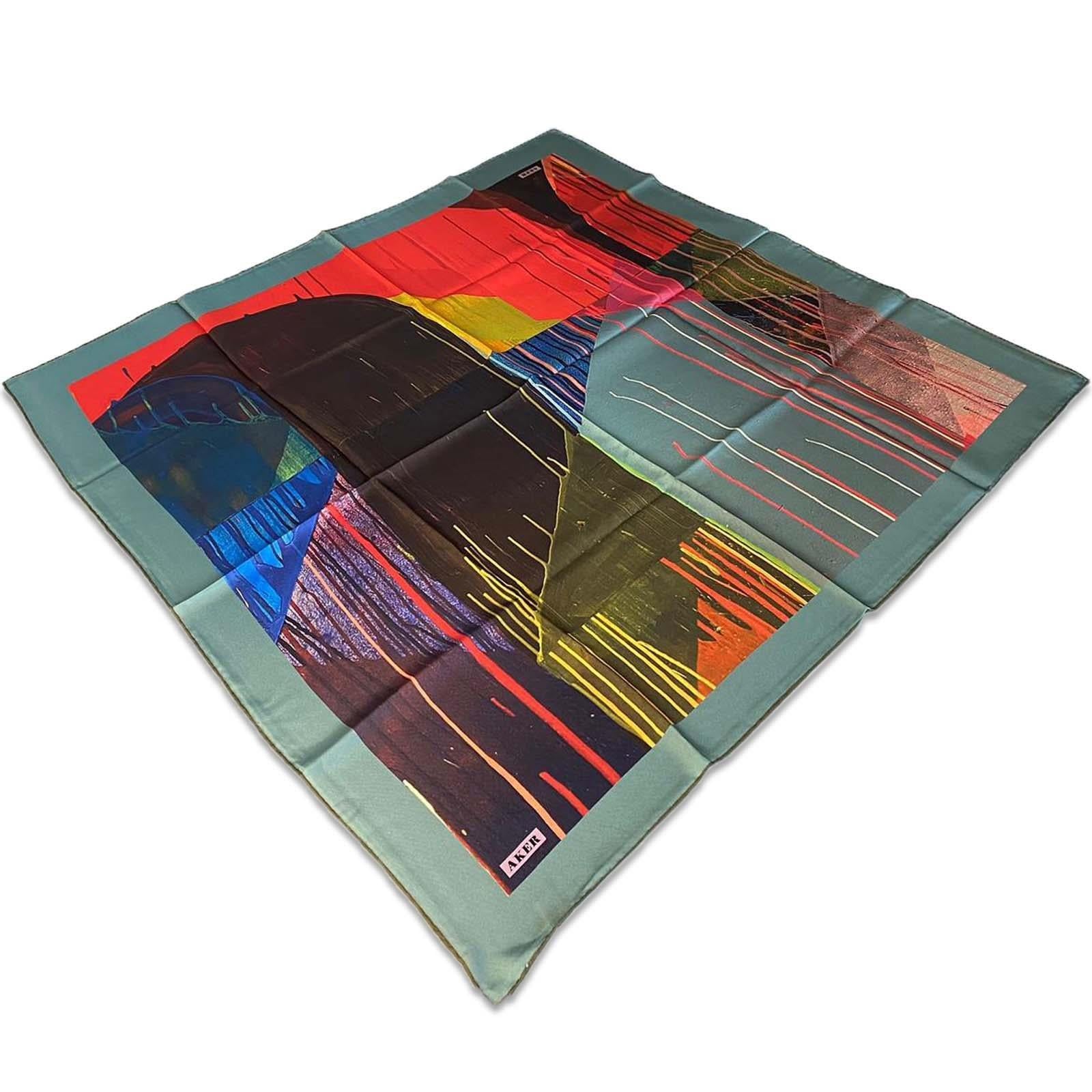 Aker Green Mixed Pattern Twill Silk Scarf 8810713-951