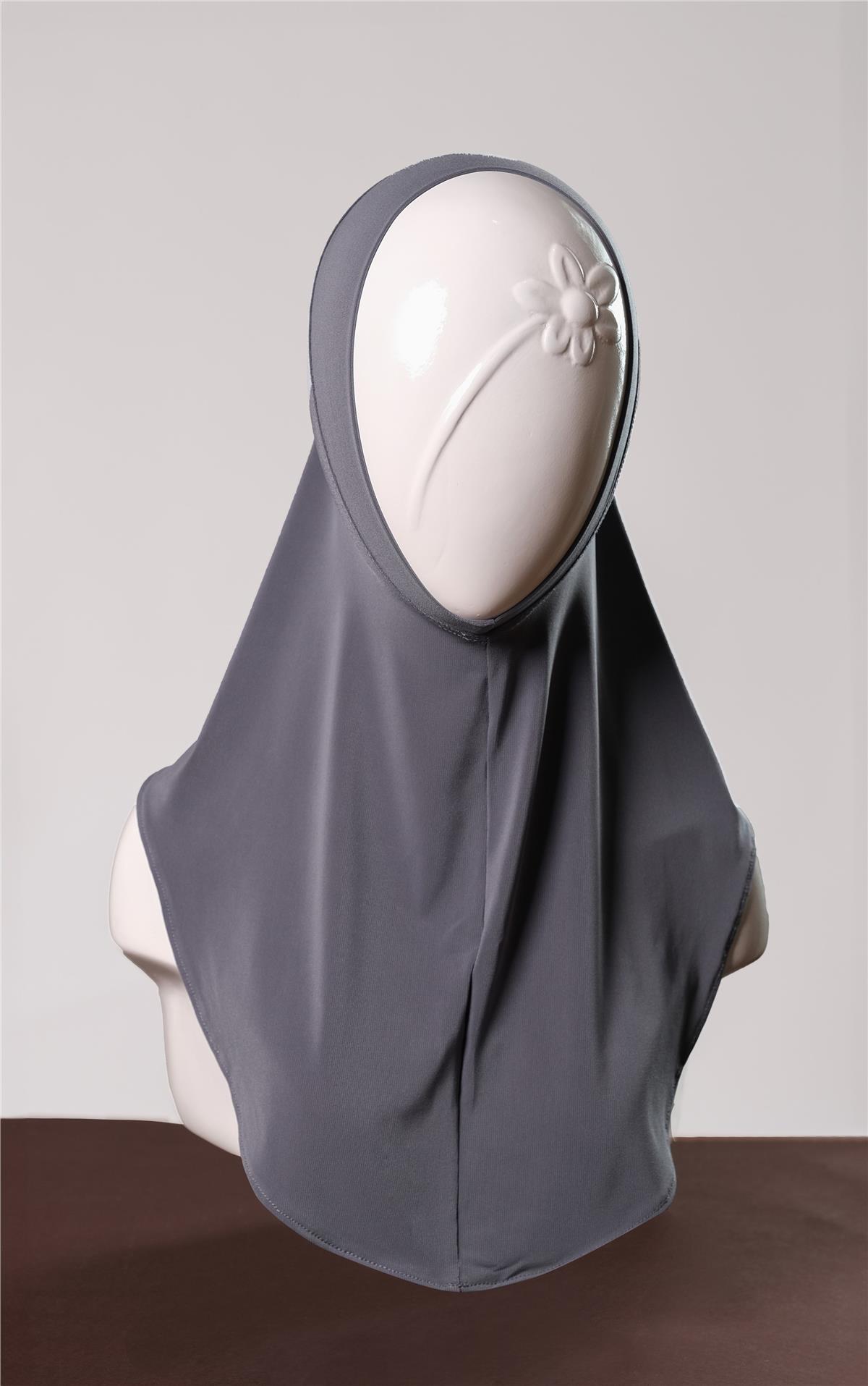 Antrasit Pratik Hazır Geçmeli Genç Tesettür Bone Sandy Kumaş Düz Hijab 2312_25