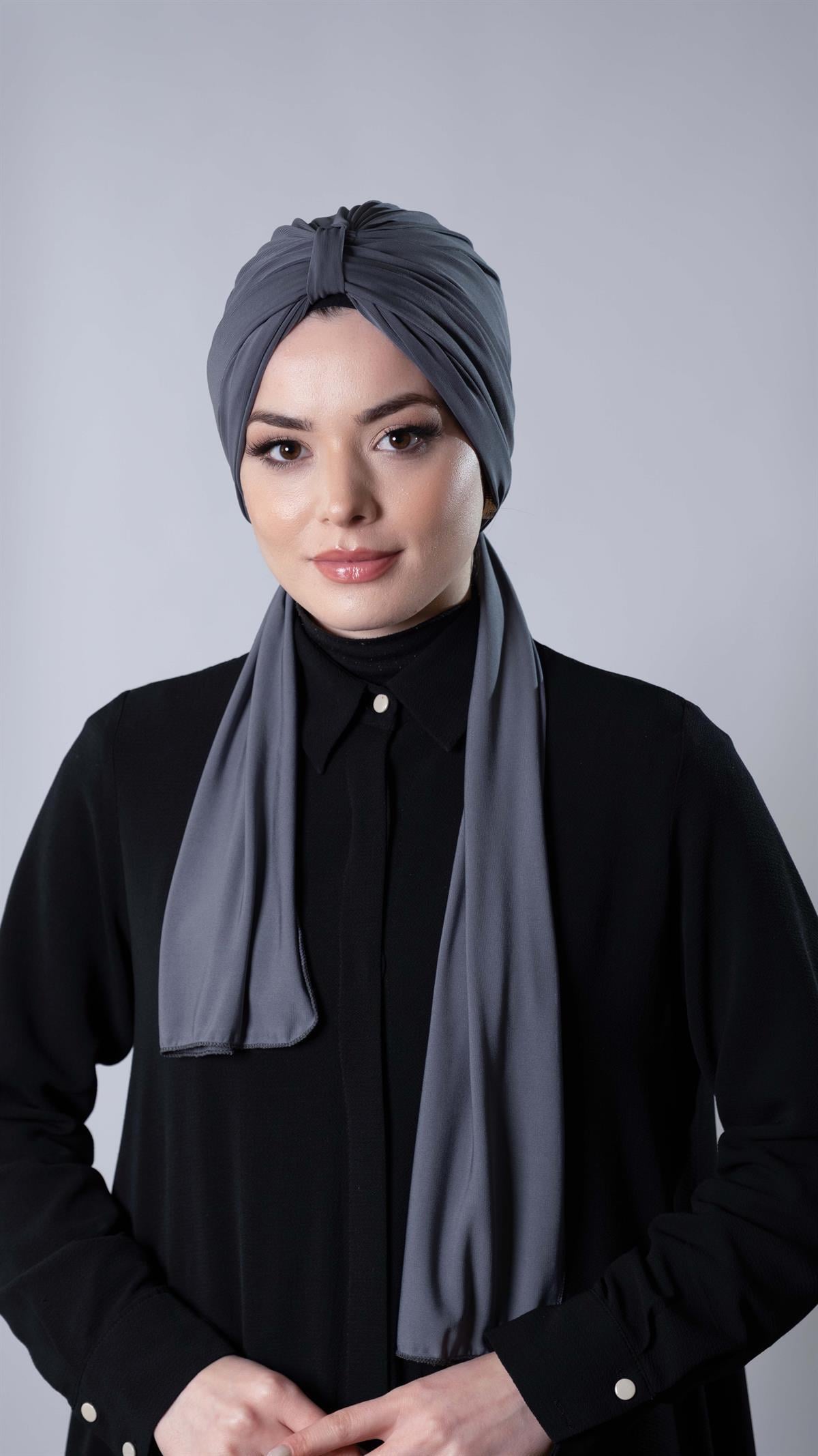 Antrasit Pratik Hazır Geçmeli Tesettür Bone Sandy Kumaş Atkılı  2204_25