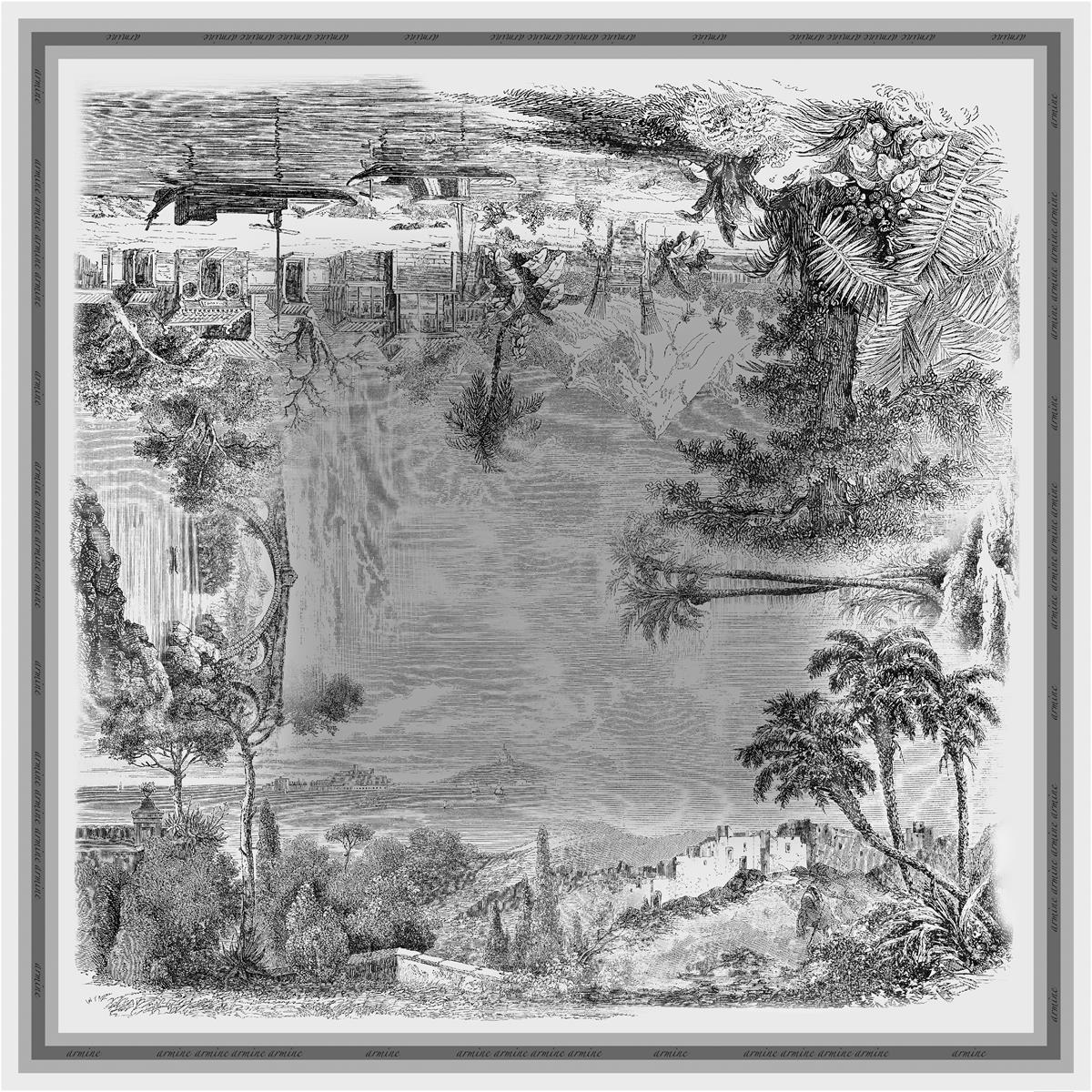 Armine Gri Desenli Sura İpek Eşarp 8965-02