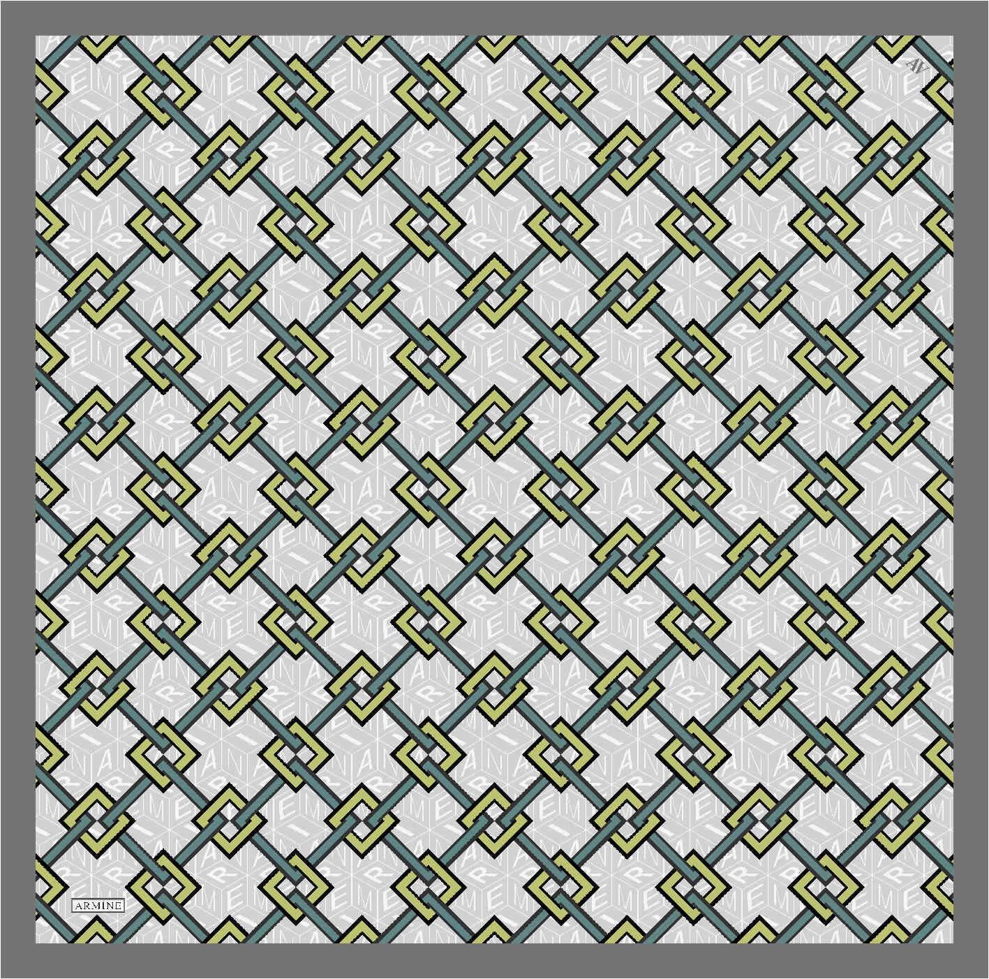 Armine Gümüş Geometrik Desenli Tivil İpek Eşarp 8959-11