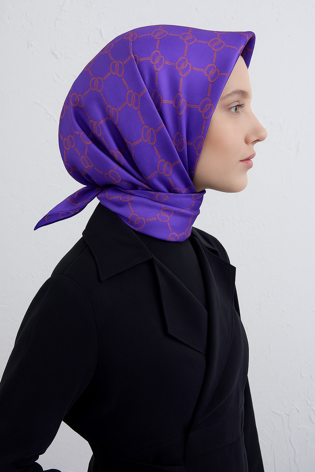 Armine Lila Monogram Desen Tivil İpek Eşarp 9178 - 07