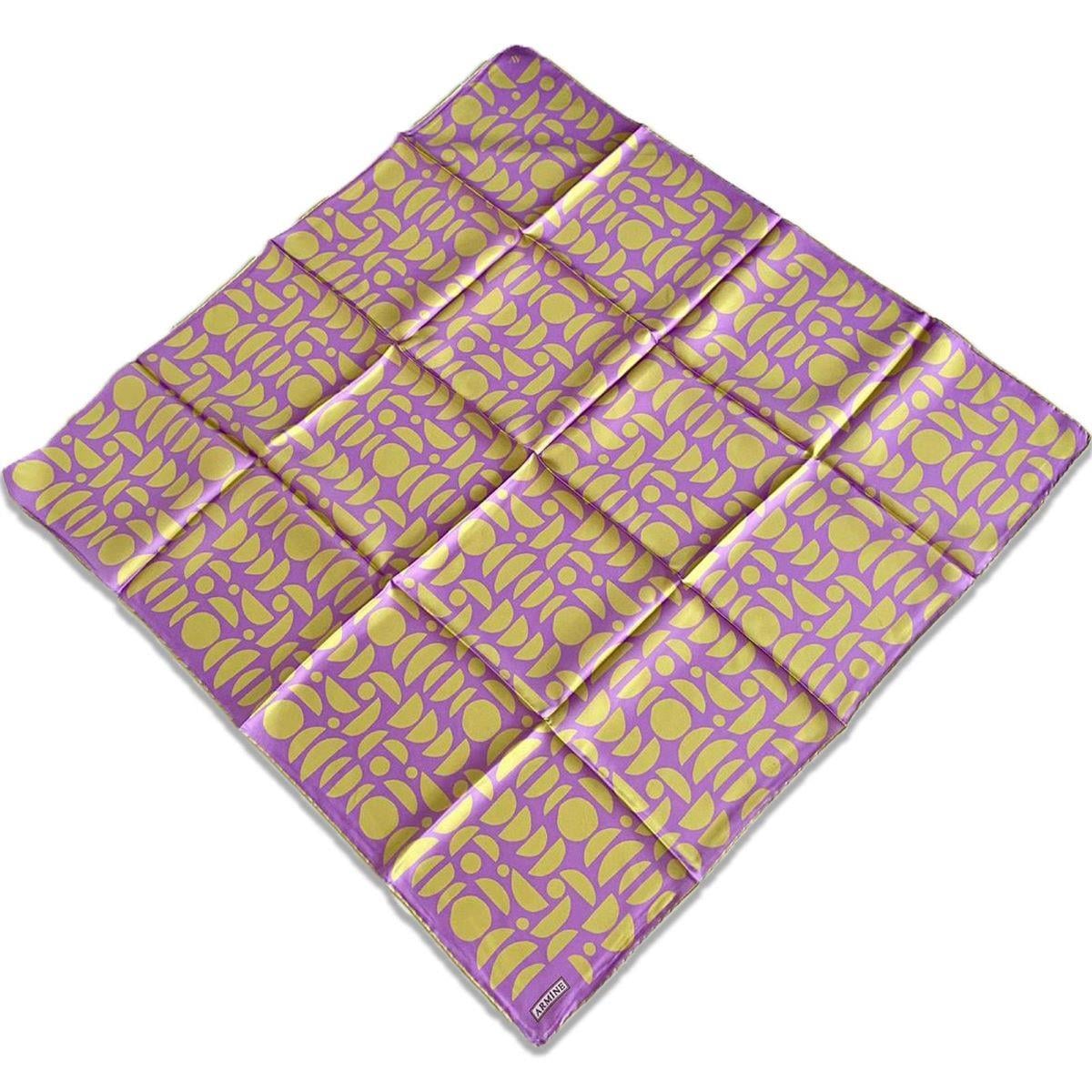 Armine Lila Yağ Yeşili Geometrik Desen Sura İpek Eşarp 9174 - 01