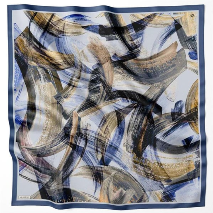Armine Mavi Batik Desen Tivil İpek Eşarp IST8932-55