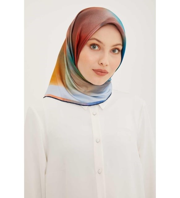 Armine Mavi Batik Desen Tivil İpek Eşarp  8927 - 31