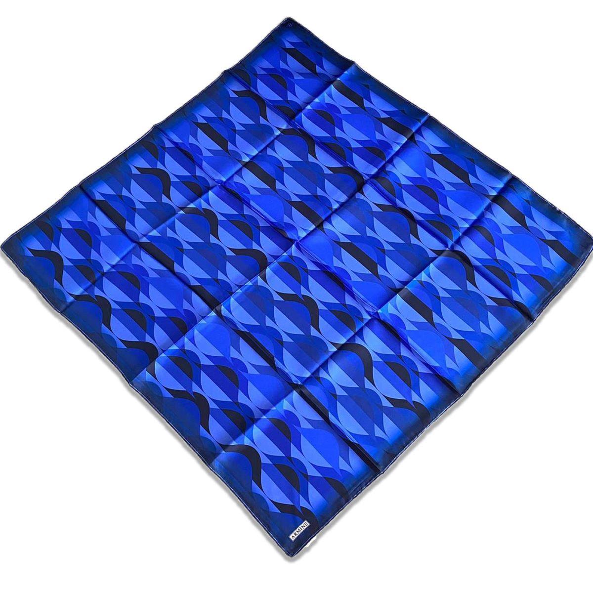 Armine Mavi Geometrik Desen Tivil İpek Eşarp 9169-82