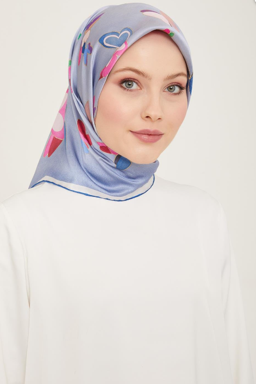 Armine Mavi Kelebek Desen Sura İpek Eşarp 9146-34