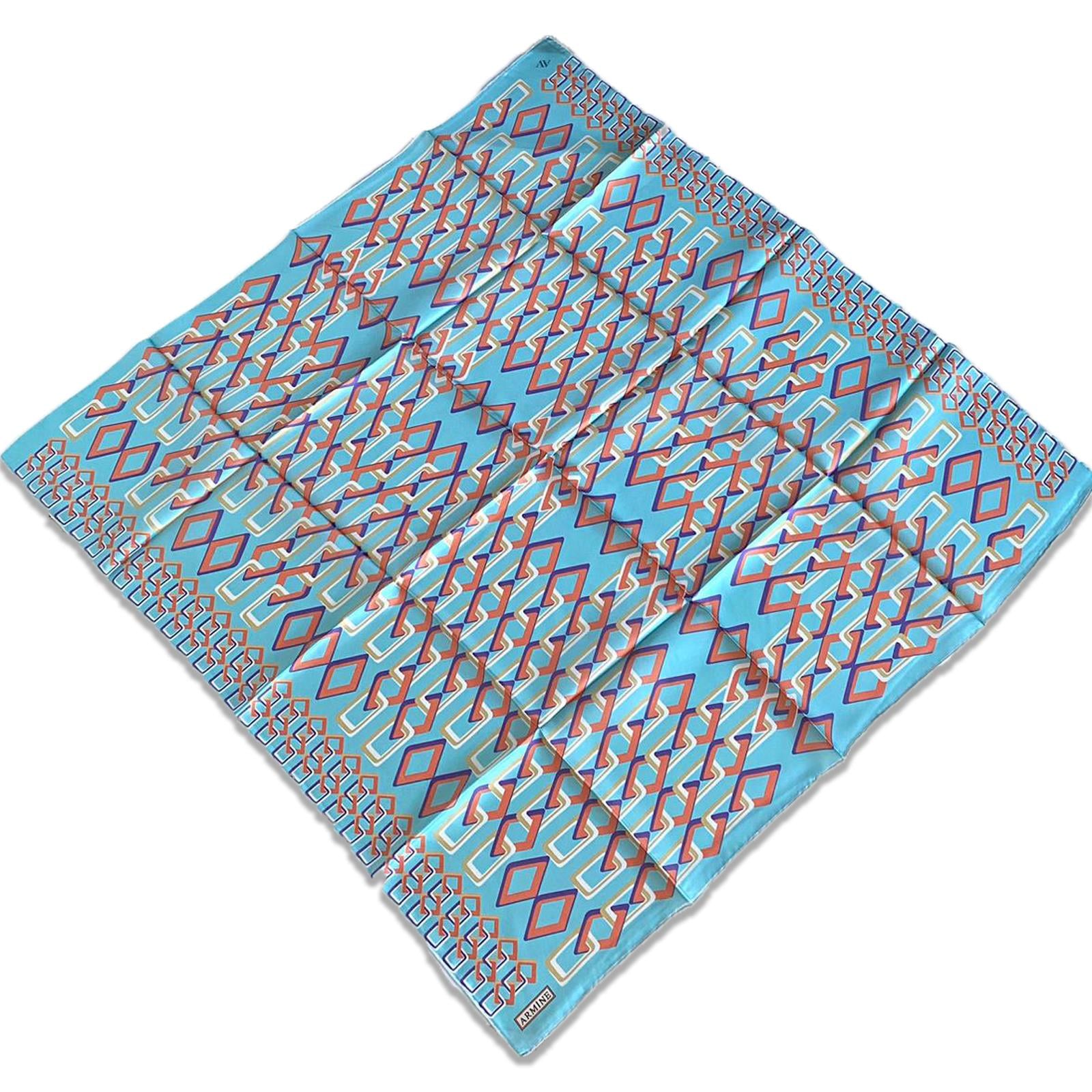 Armine Mint Yeşili Geometrik Desen Tivil İpek Eşarp 9172 - 33