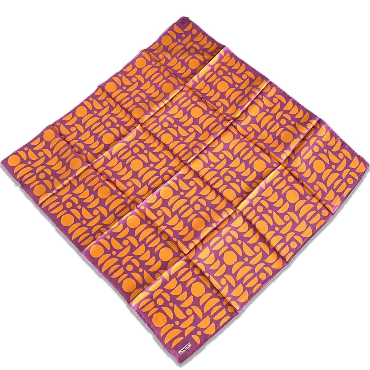 Armine Mor Turuncu Geometrik Desen Tivil İpek Eşarp 9174 - 36