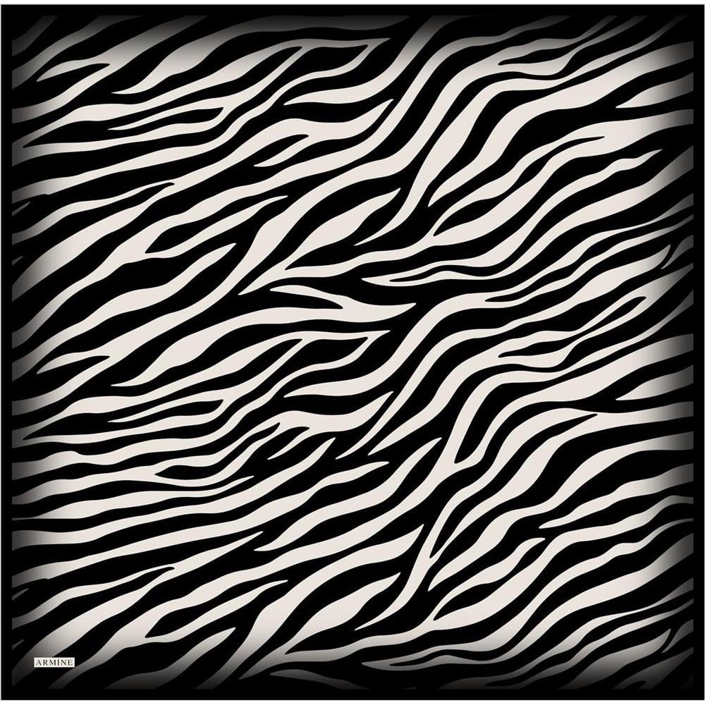Armine Nostalji Black-White Zebra Pattern Sura Silk Scarf 8274-01