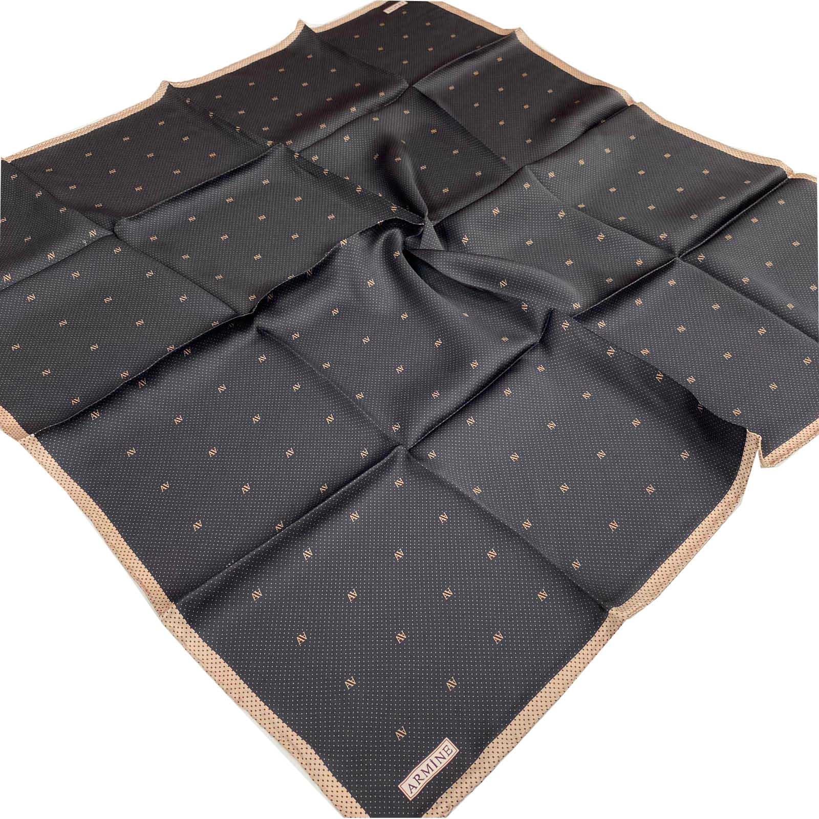 Armine Nostalji Black Polka Dot Pattern Sura Silk Scarf 8259-01