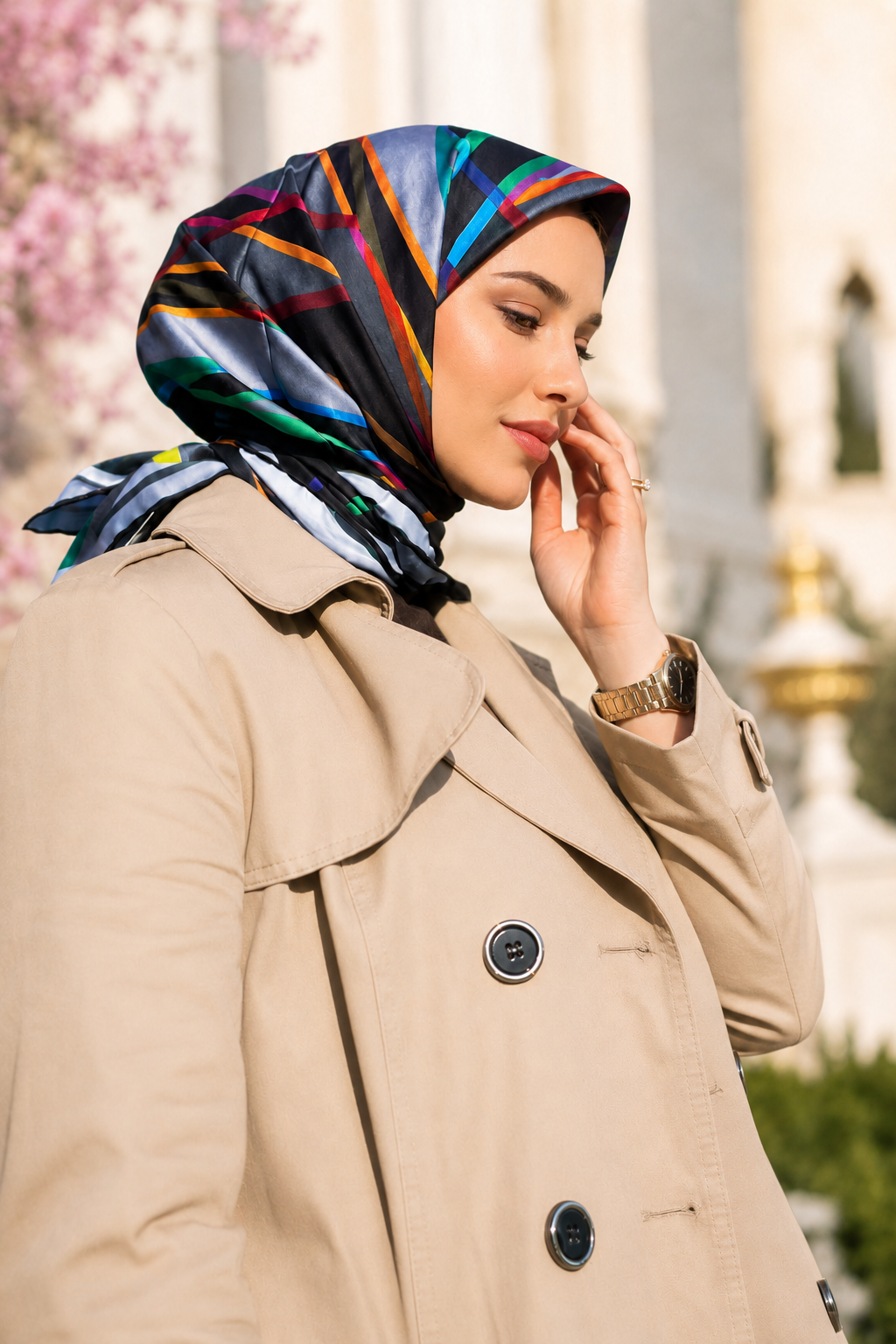 Armine Nostalji Sura İpek Eşarp  IST 8843 - 07 Siyah Çizgi Desen