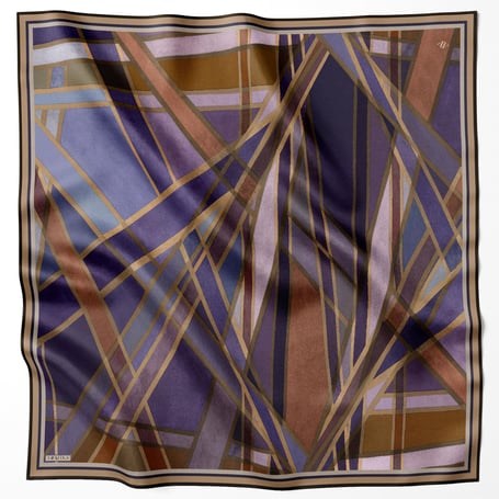 Armine Nostalji Sura Saf İpek Eşarp 8843 05 Mor Hardal Geometrik Desen