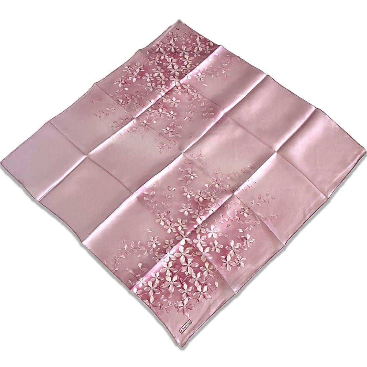Armine Pink Stone Flower Pattern Satin Silk Scarf 9177-03