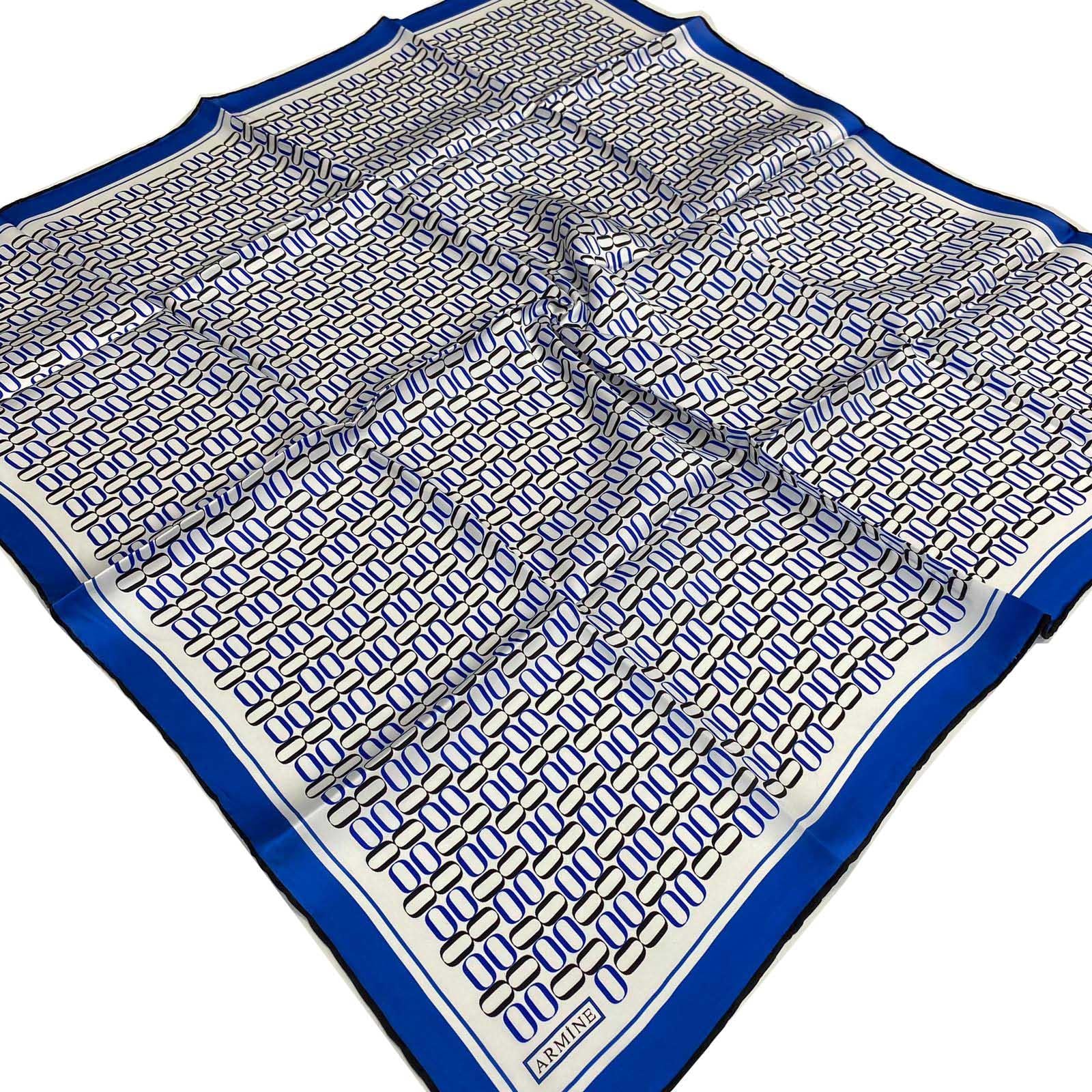 Armine Saks Mavi Geometrik Desen Sura İpek Eşarp 9149-39