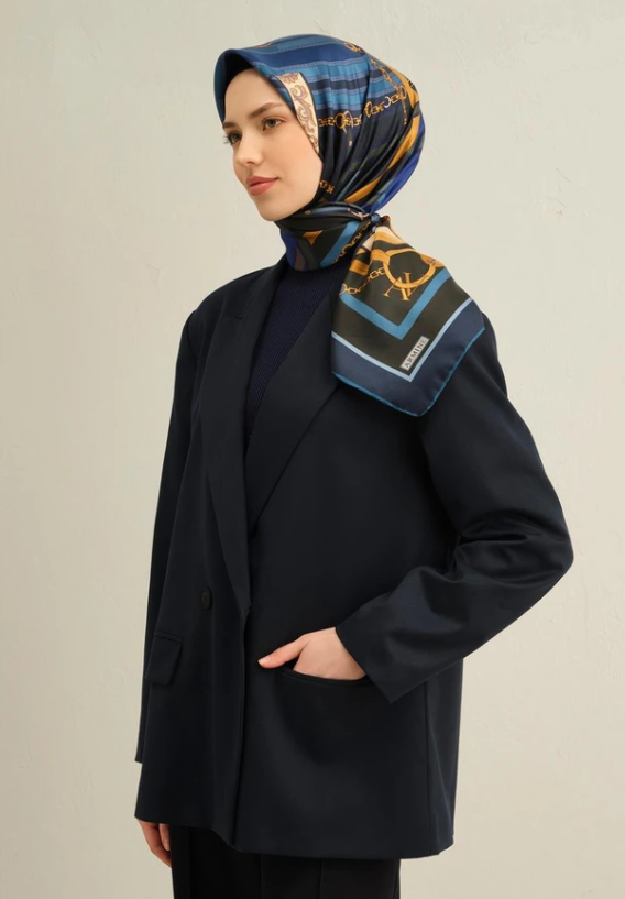 Armine Sura İpek Eşarp 9315-52 Lacivert  Karışık Desen 