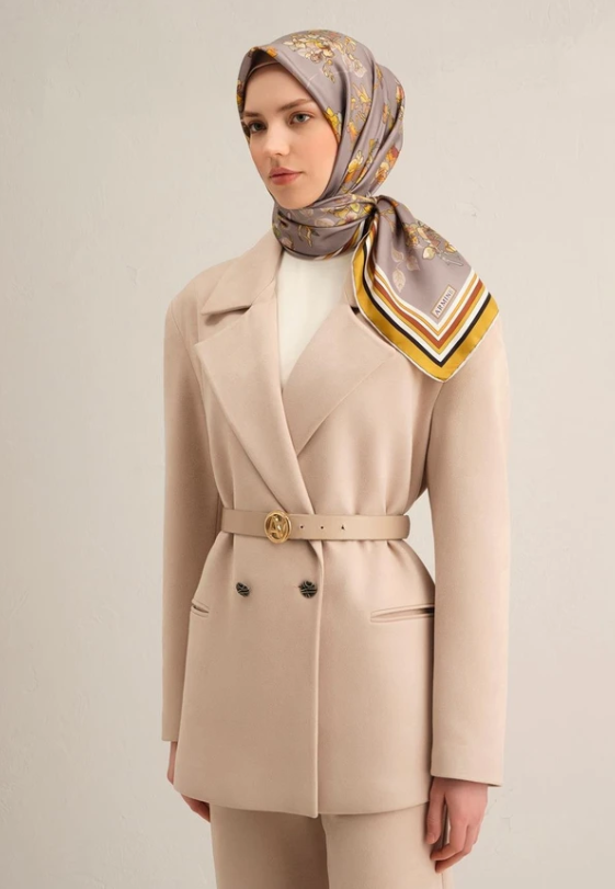 Armine Sura İpek Eşarp 9316-34 Gri Karışık Desen 
