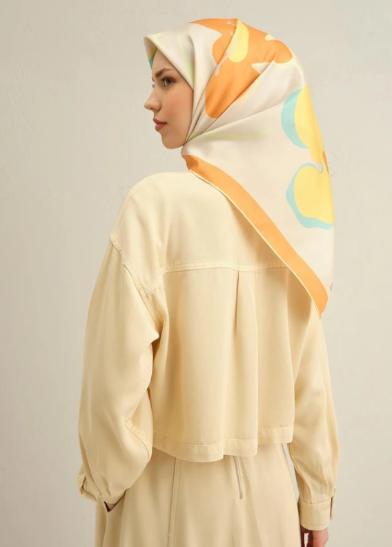 Armine Sura İpek Eşarp 9317-80 Turuncu Karışık Desen 