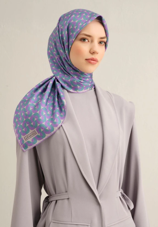 Armine Sura İpek Eşarp 9321-07 Mor Karışık Desen 