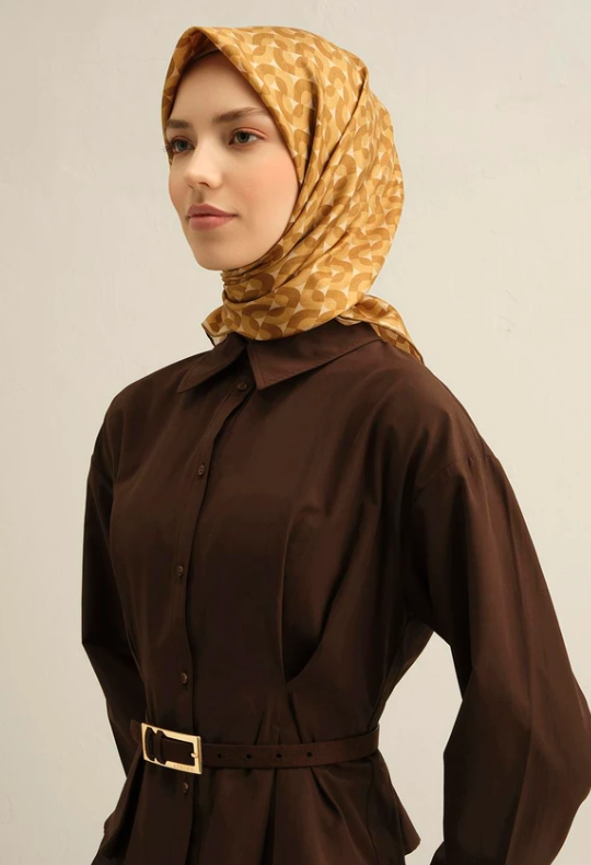 Armine Sura İpek Eşarp 9321-07 Sarı Karışık Desen 
