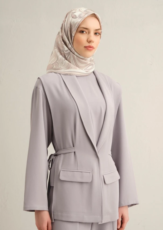Armine Sura İpek Eşarp 9323-82 Gri Karışık Desen 