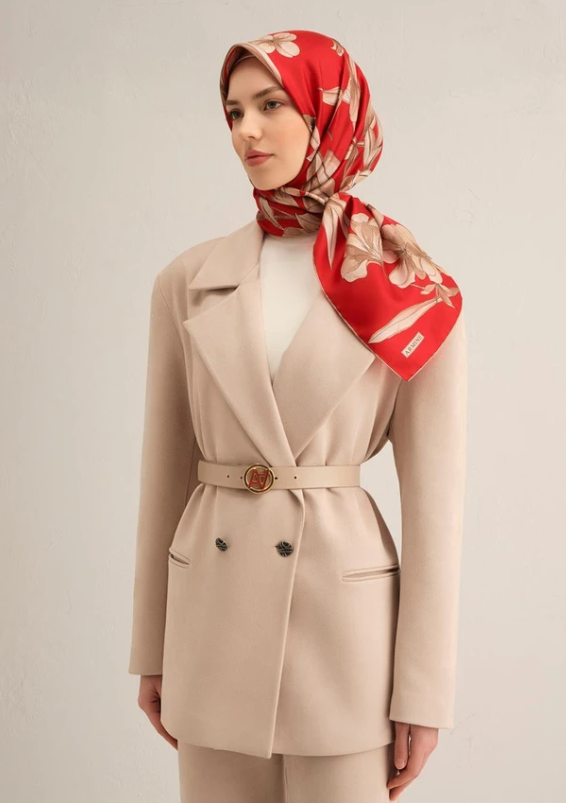 Armine Sura İpek Eşarp 9324-54 Kırmızı Karışık Desen 