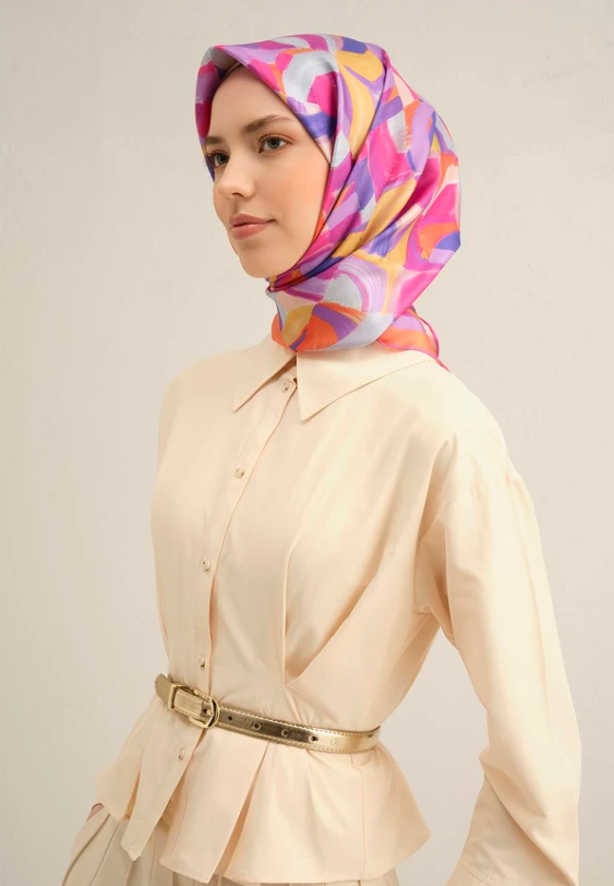 Armine Sura İpek Eşarp 9329-32 Turuncu Karışık Desen 