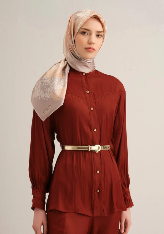 Armine Sura İpek Eşarp 9330-31 Vizon Karışık Desen 