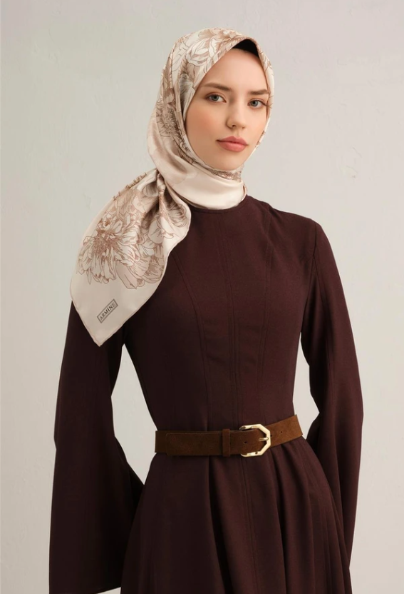 Armine Sura İpek Eşarp 9330-80 Krem Karışık Desen 