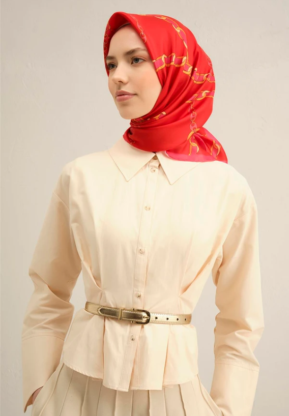 Armine Sura İpek Eşarp 9346-50 Kırmızı Karışık Desen 